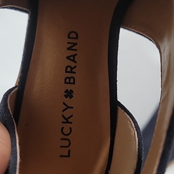 💚 Lucky Brand Betsee Bootie Sandal peep toe  suede leather shoes Size 7 M - Picture 12 of 13